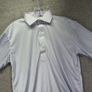 Collars & Co Dress Collar Polo Shirt Mens Medium Blue Check Performance Stretch